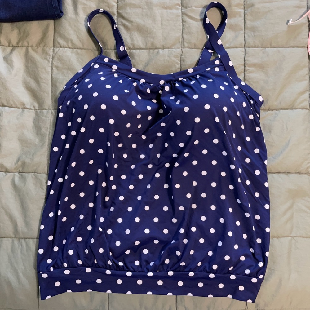 Lands' End Women's Blouson Tummy Hiding Tankini Top Swimsuit Adjustable Straps